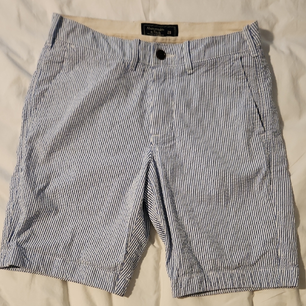 Abercrombie & Fitch Men's Blue & White Striped Shorts